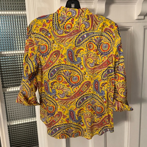 Lauren Ralph Lauren Paisley Top Sz M/P Button Up Shirt 3/4 Sleeve Yellow multi - Picture 6 of 10